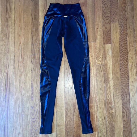 Mika- Black Leggings With Shiny Side Paneling. Size XS (please read) - Picture 1 of 5